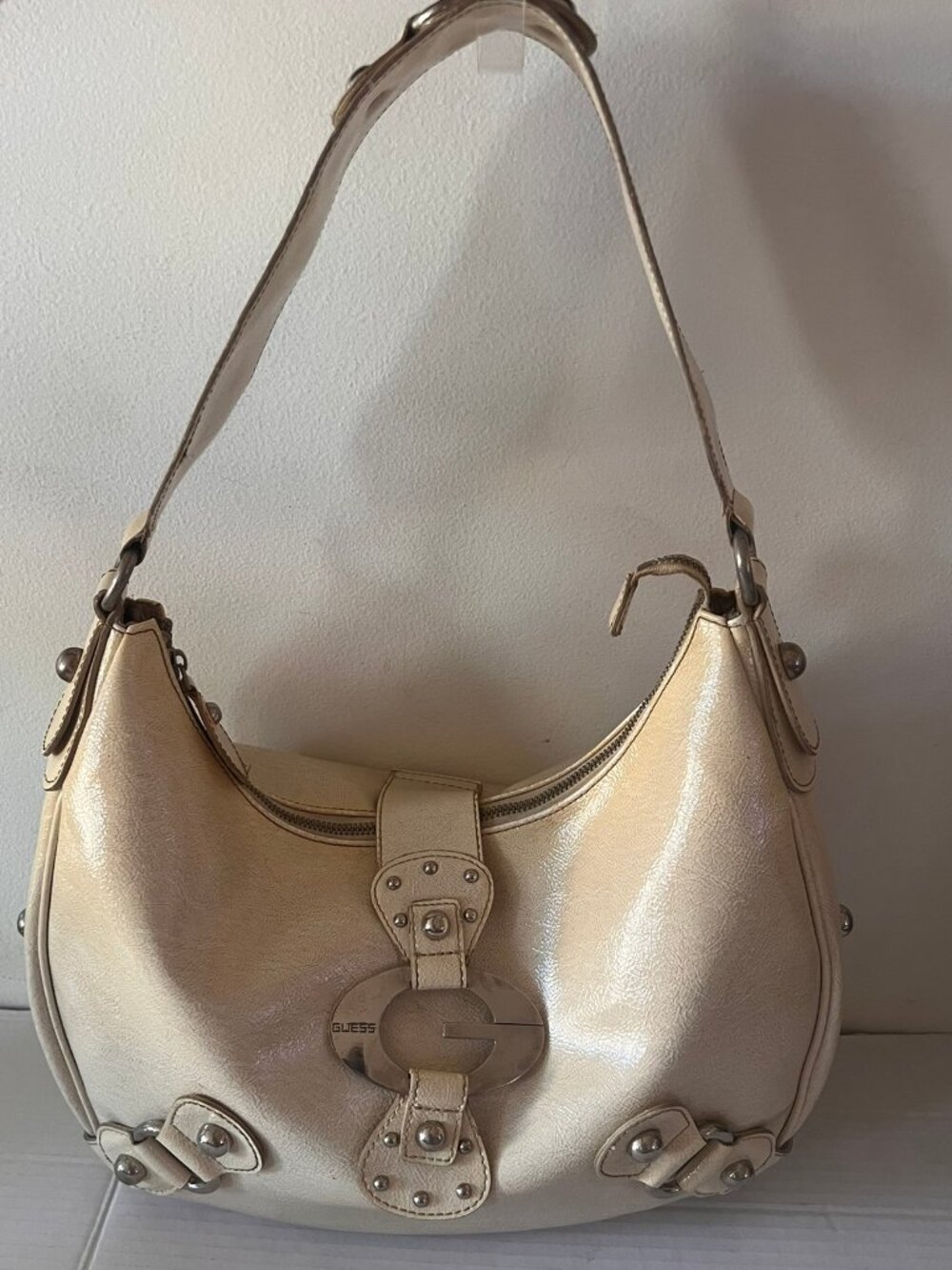 VINTAGE Y2K GUESS VEGAN LEATHER HOBO STUDDED SHOULDER BAG